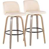 Toriano 30" Swivel Bar Stool in Light Grey Wood & Cream Leatherette with Black Footrest (Set of 2)